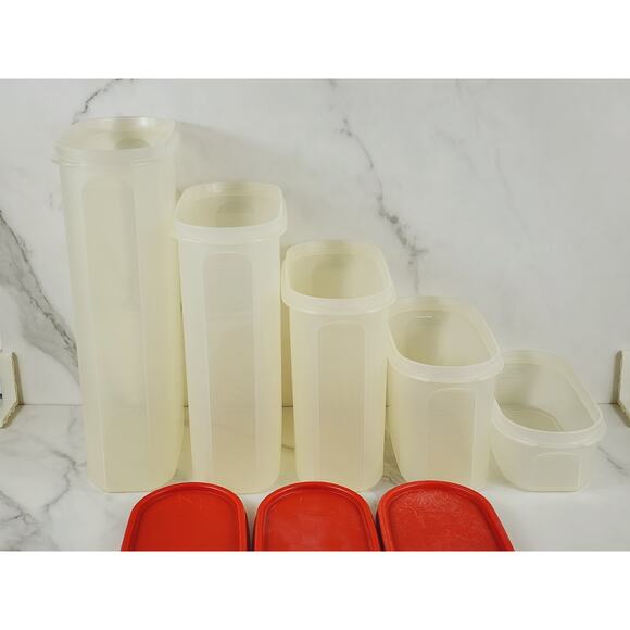 Tupperware Storage Container Set w/ Red Lid 2 Cups to 12 1/4 Cups USA x5 - Picture 14 of 16